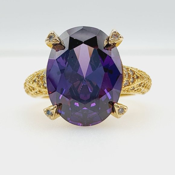 18K Gold Plated Beautiful Purple CZ Women Promise Ring, FB16FA1022 - Picture 3 of 3